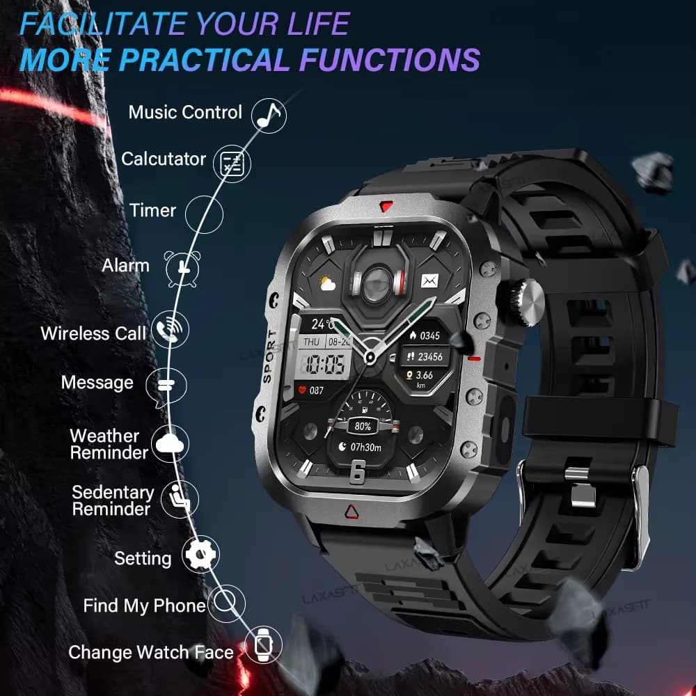 Smartwatch KESHUYOU avec écran 2.01" et lampe LED - Montre outdoor pour pêcheurs aventuriers
