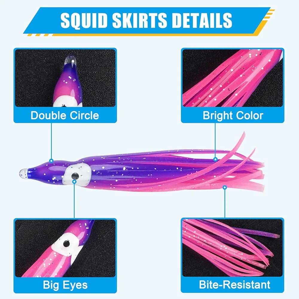 5 leurres calmar luminescents 5cm à 12cm - Leurres souples silicone fluorescents pêche nocturne et profonde
