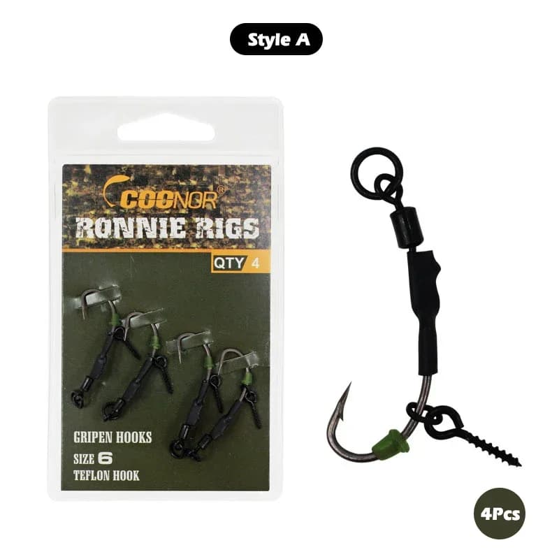 Kit Ronnie Rig 4 pièces pour carpe - Combinaison hameçon flottant avec bille appât