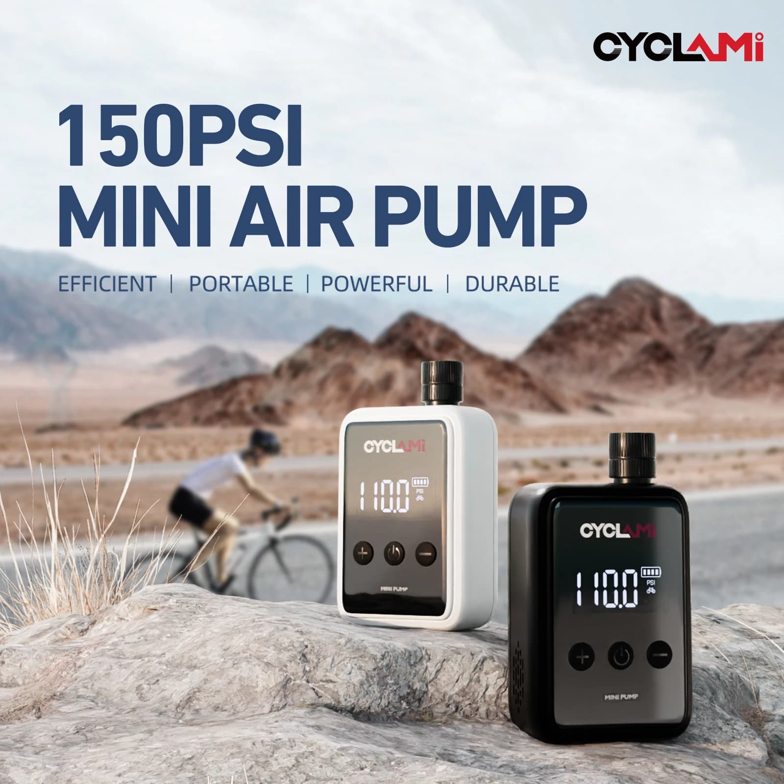 Pompe électrique portable 150PSI CYCLAMI HW125 - Mini compresseur rechargeable pour VTT et vélo de pêche