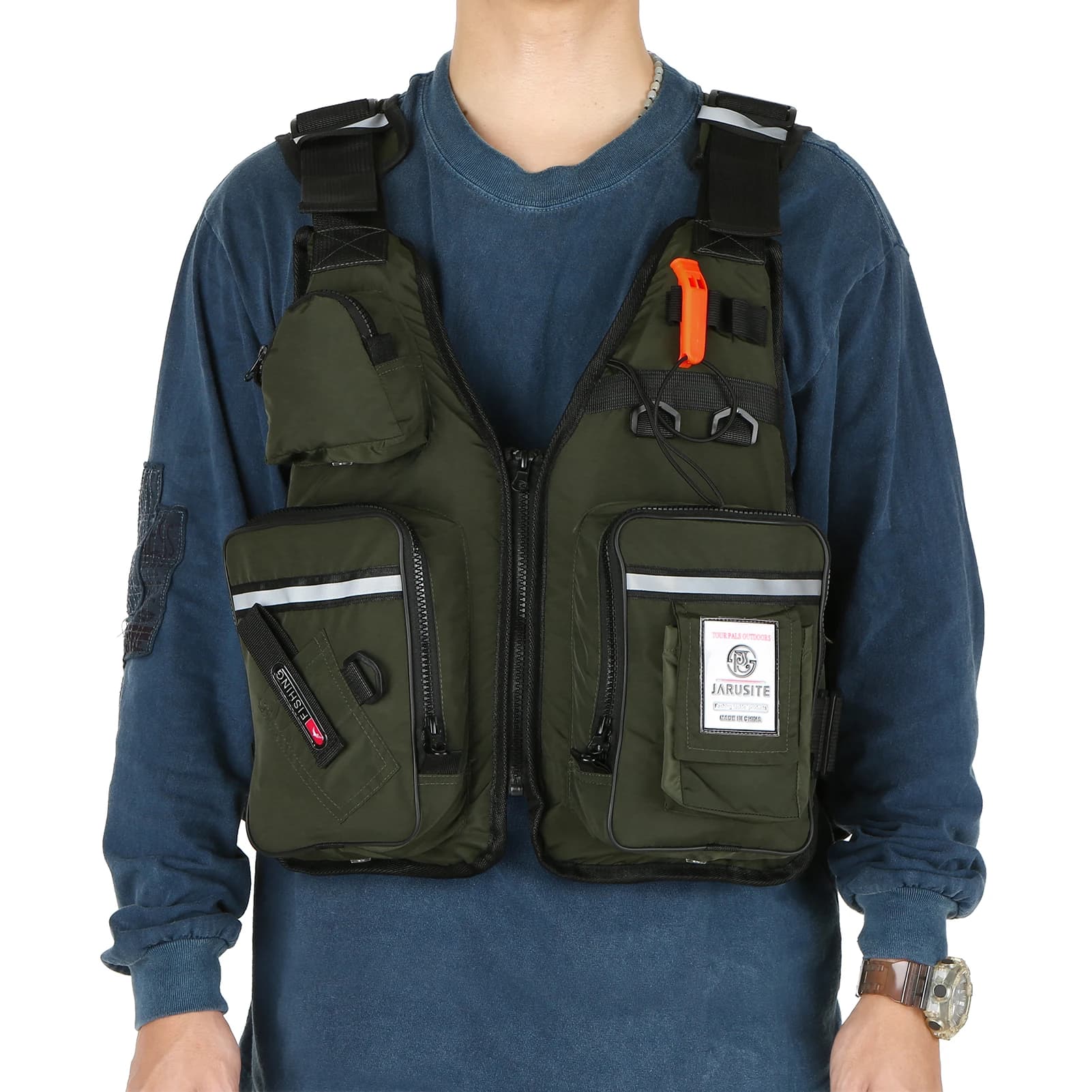 Veste de pêche professionnelle 2023 homme, imperméable avec multiples poches et flottabilité ajustable