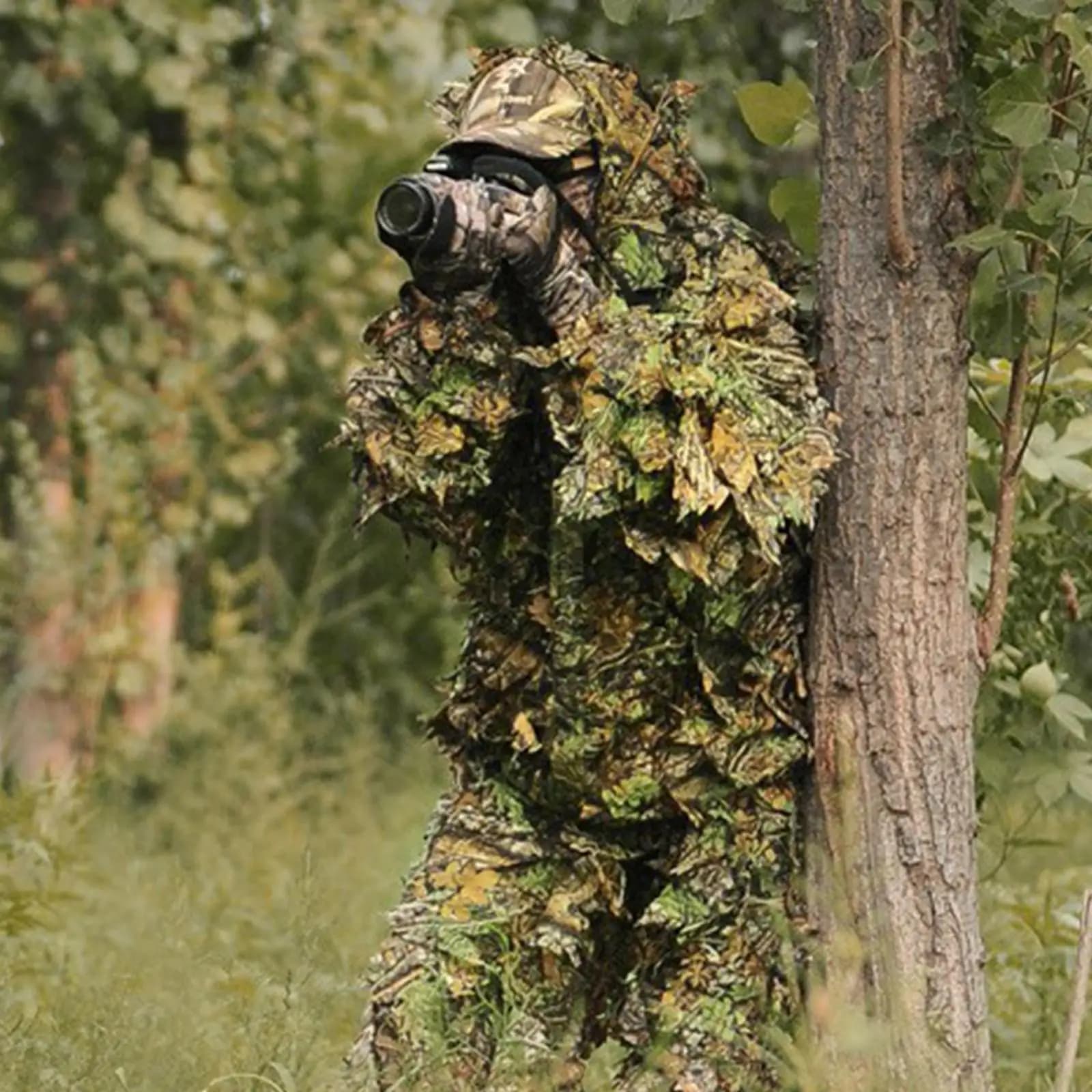 Ghillie Suit Enfant XL-XXL Jungle Woodland - Tenue Camouflage Feuilles pour Pêche et Chasse