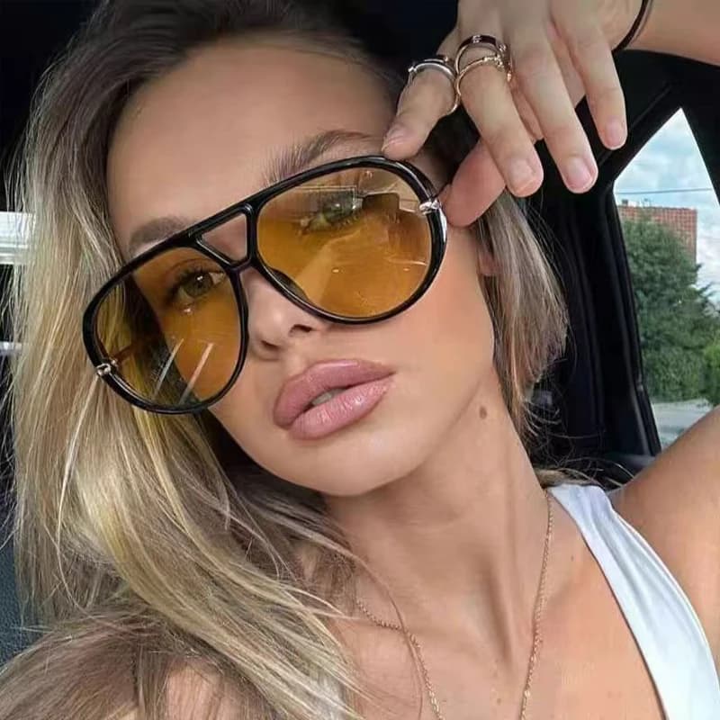 Lunettes de soleil ovales pilote vintage pour randonnée pêche femme - Style punk double monture