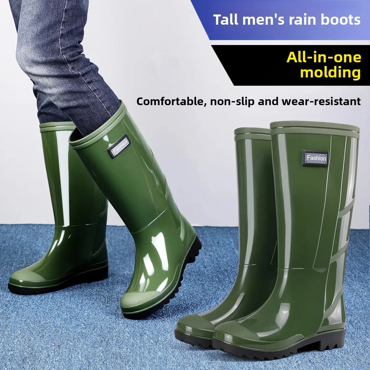 Bottes de pluie homme grises hautes tube sécurité travail camouflage pêche étanches anti-sous-marin