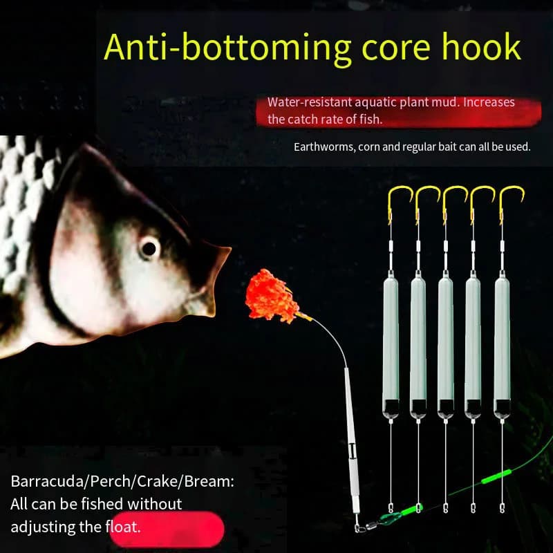 5 rigs pêche carpe anti-fond avec manchons dorés - Hameçons taille 1#-10# - Montages prêts