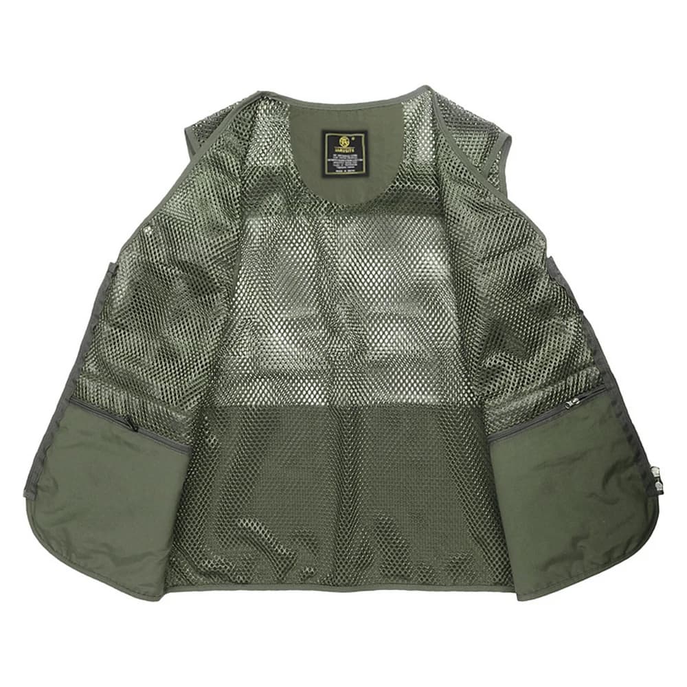Veste de pêche respirante en mesh avec fermeture éclair et poches pour activités extérieures été