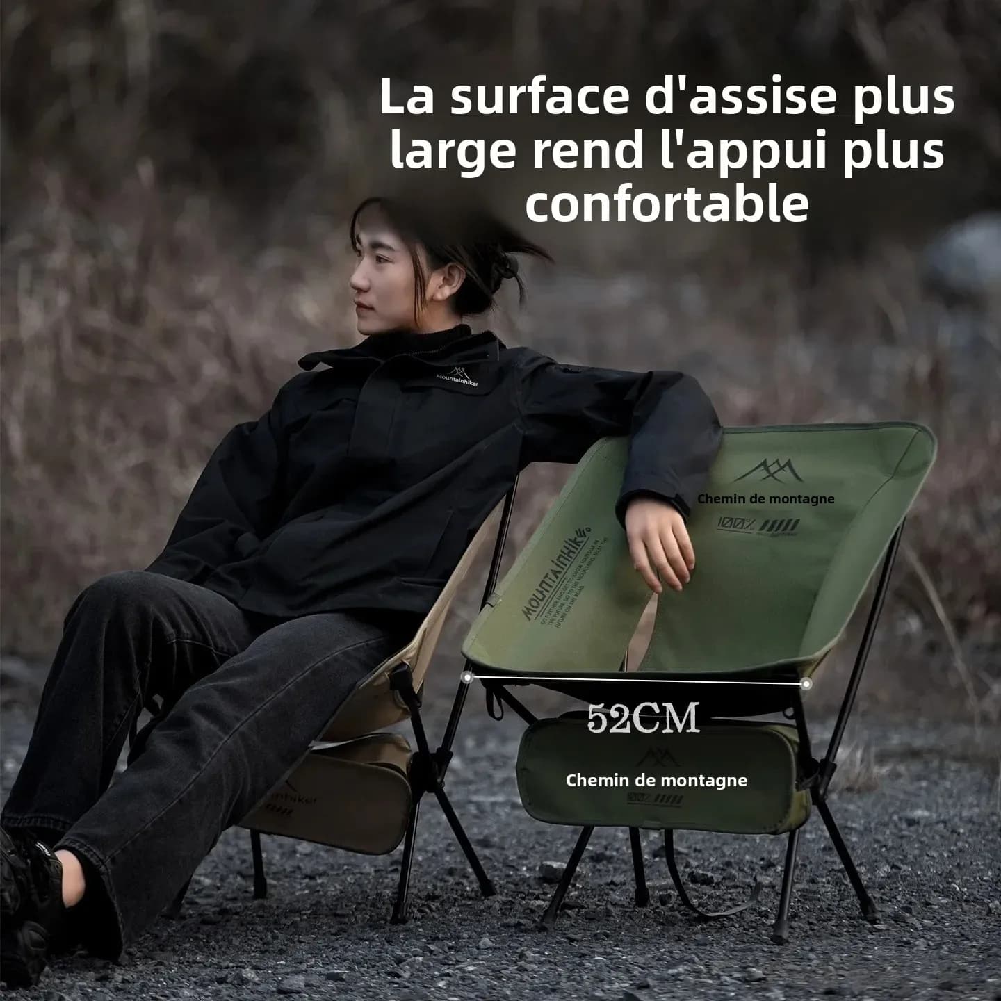 Chaise lune MOUNTAINHIKER ultra légère aluminium pêche camping randonnée pliable vert noir