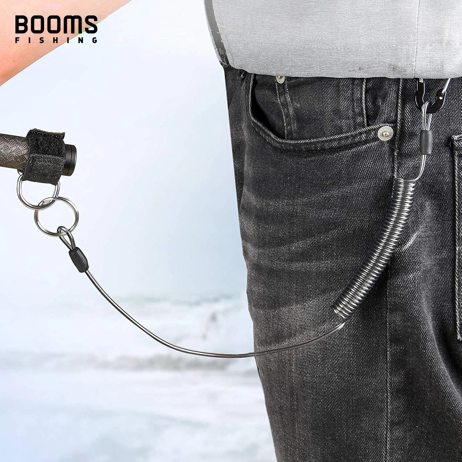 Lanières télescopiques Booms Fishing T01 2M avec mousquetons - Attaches pour canne et épuisette de pêche