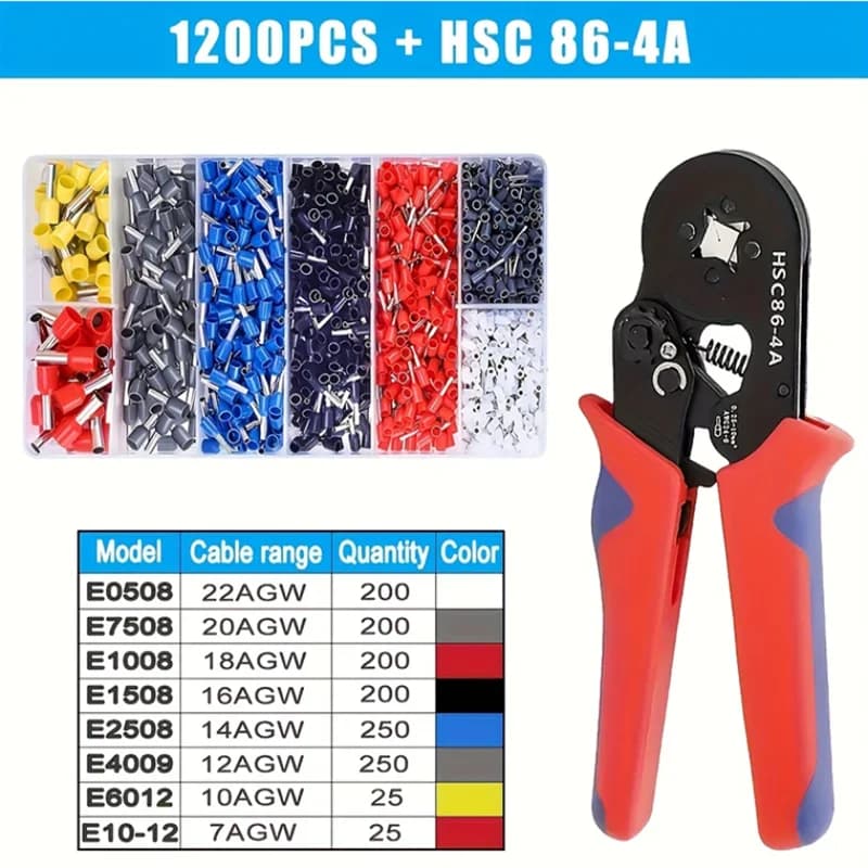 Kit pince à sertir HSC8 pour embouts ferrule 0.25-10mm², outil électricien pêche professionnel