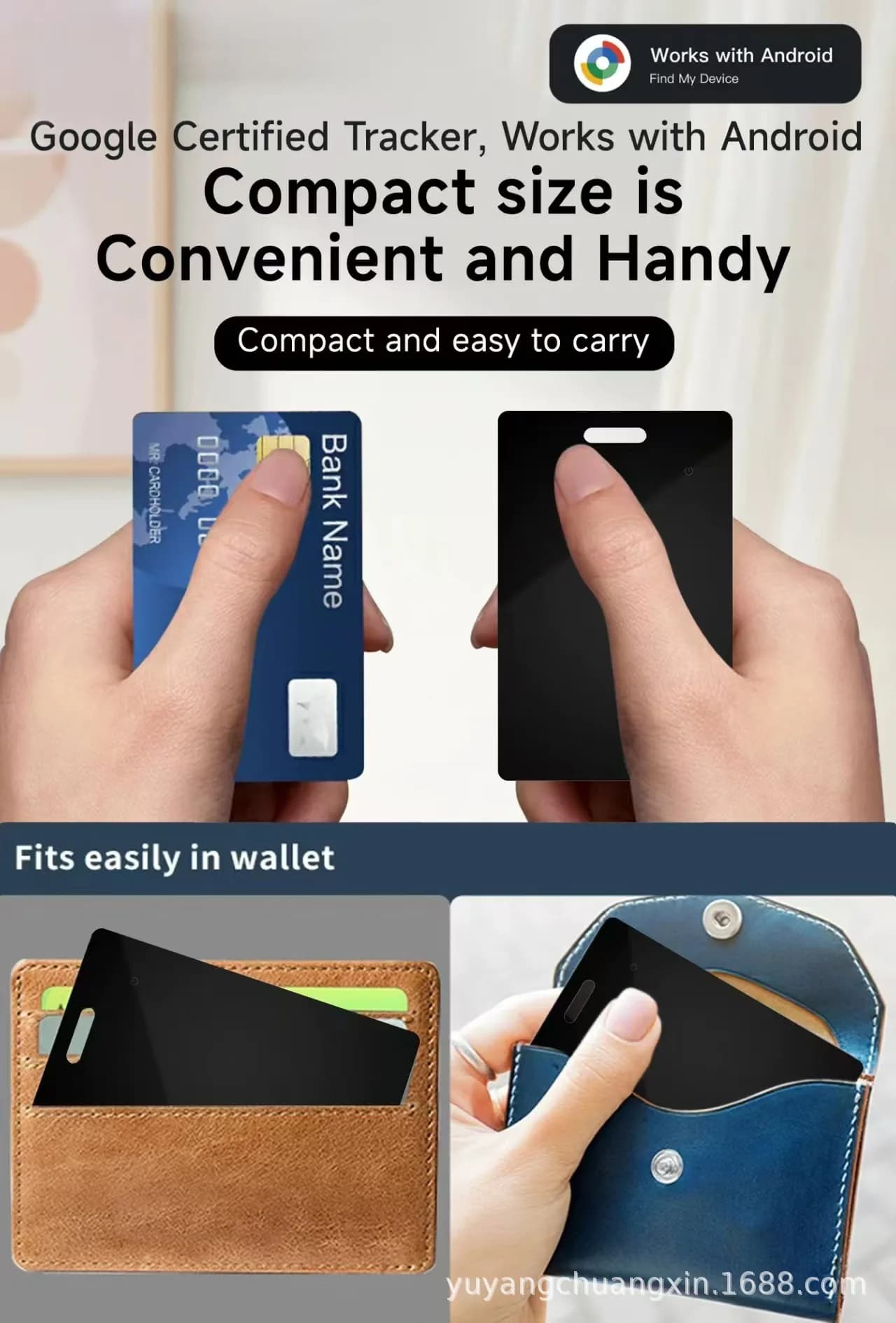 Carte localisateur rechargeable fine - Compatible Google Find My pour bagages de pêche Android
