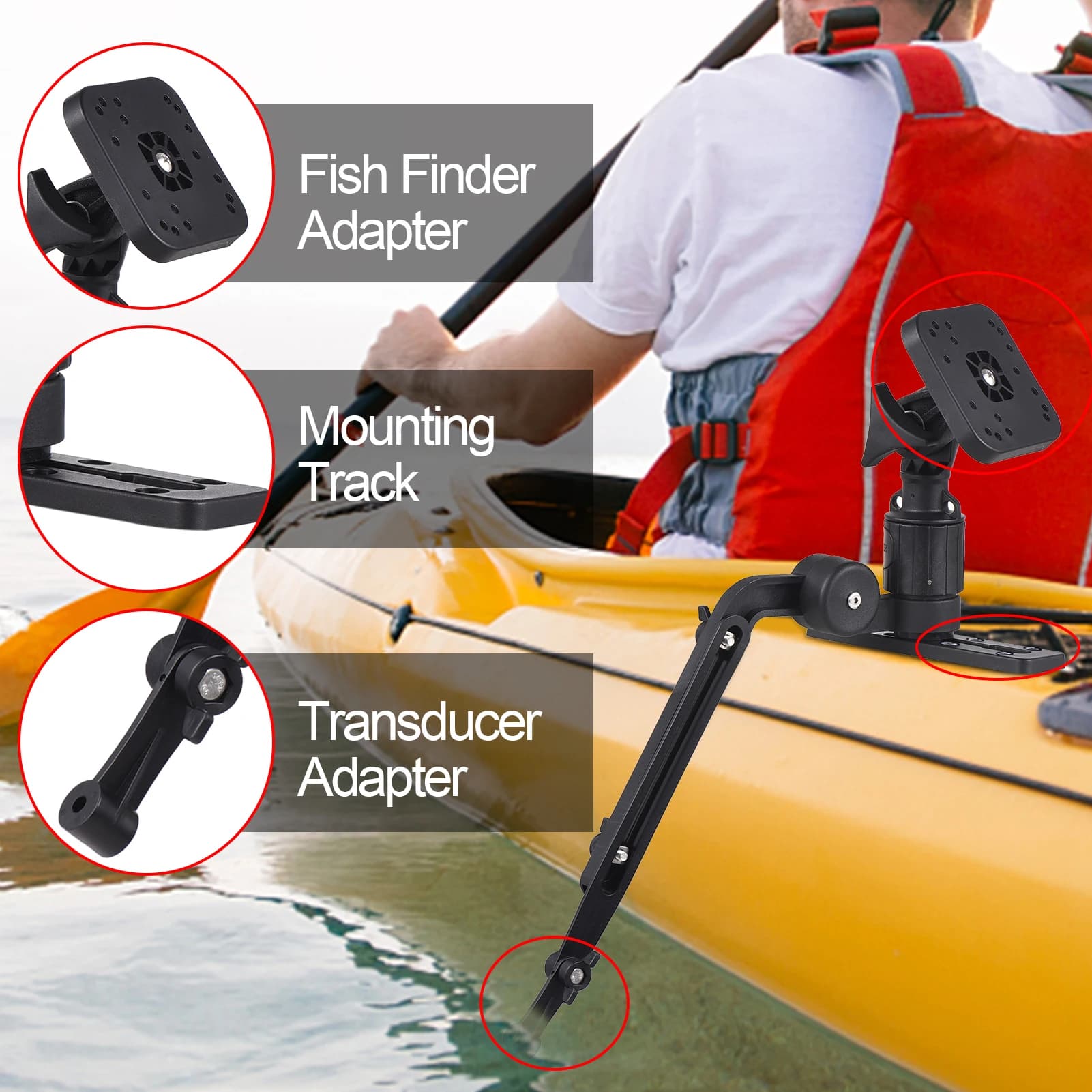Support de sondeur pour kayak de pêche - Bras réglable et plaque de fixation universelle pour échosondeurs