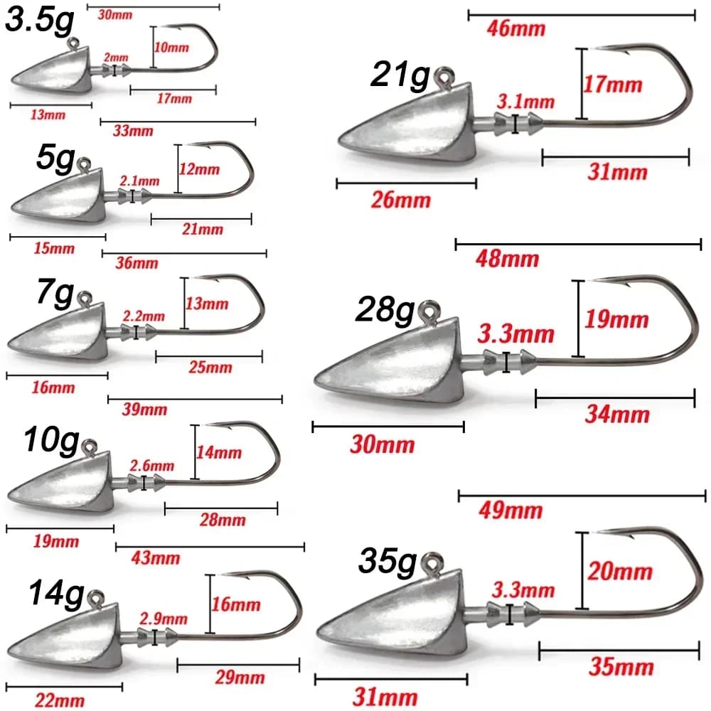 Têtes plombées métal 3.5g à 35g pour Texas rig - hameçons affûtés pêche leurres souples carnassiers