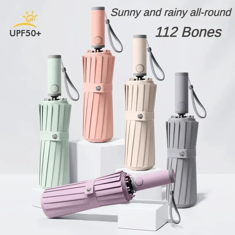 Parapluie automatique anti-vent 112 fibres de verre renforcées tempête UV 50+ compact homme femme