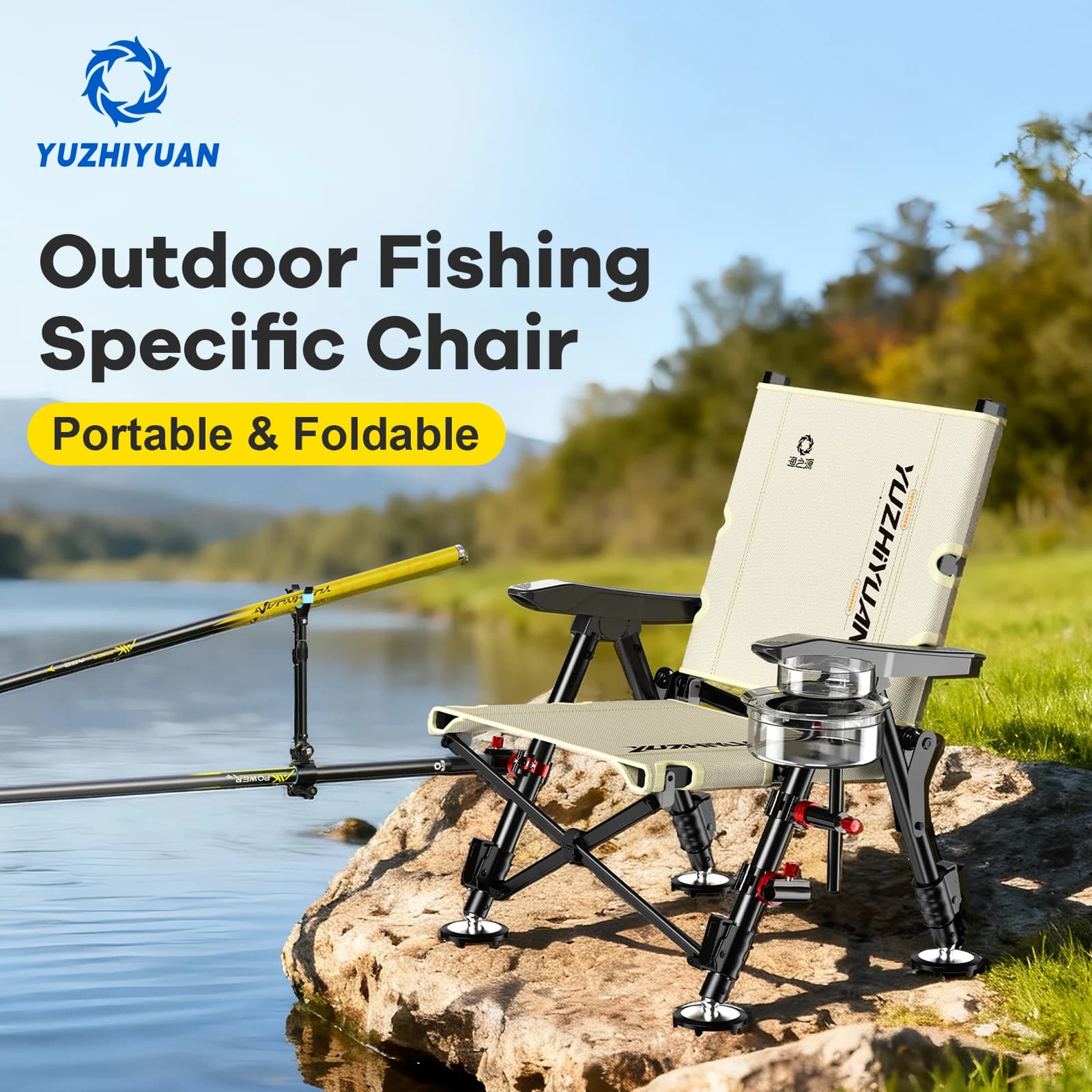 Fauteuil de pêche télescopique pliable complet - Siège portable tous terrains cadeau pêcheur