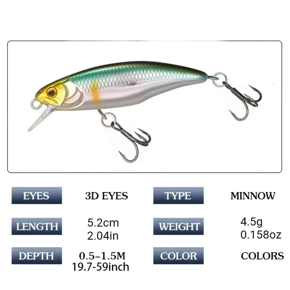 Leurre dur professionnel jerkbait 52mm pour brochet perche, leurre nageur coulant minnow appât carnassier