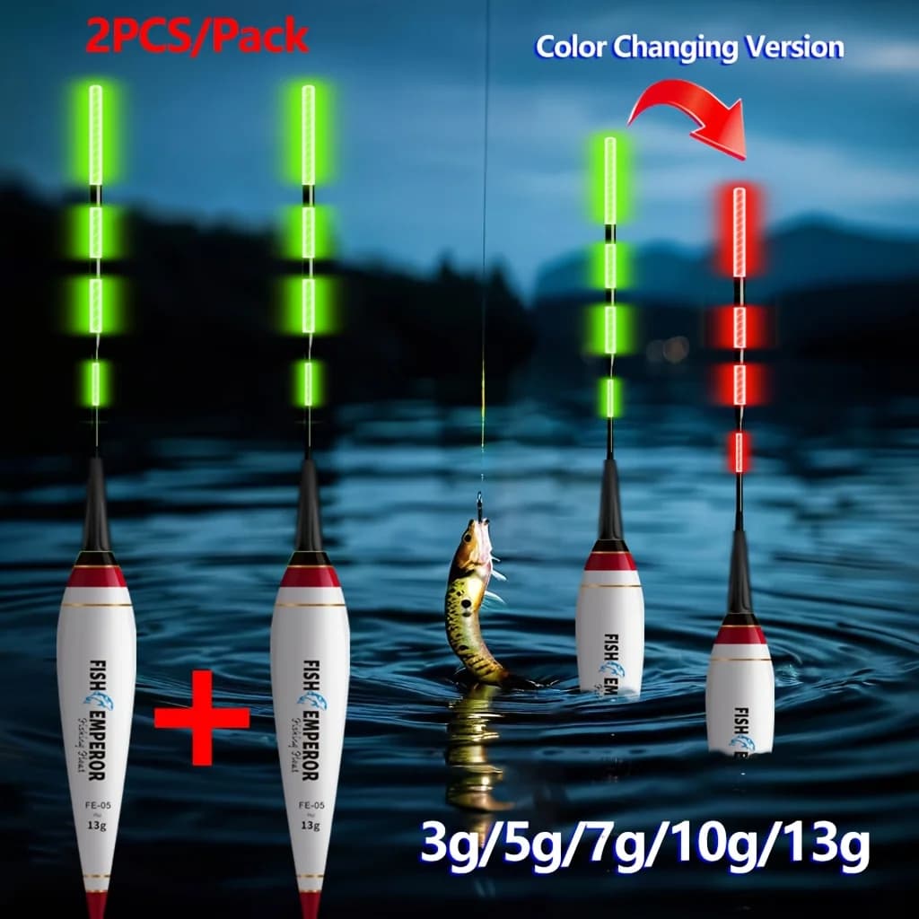 Float lumineux électronique intelligent 2 pièces couleur changeante pour pêche de la carpe et pêche en mer