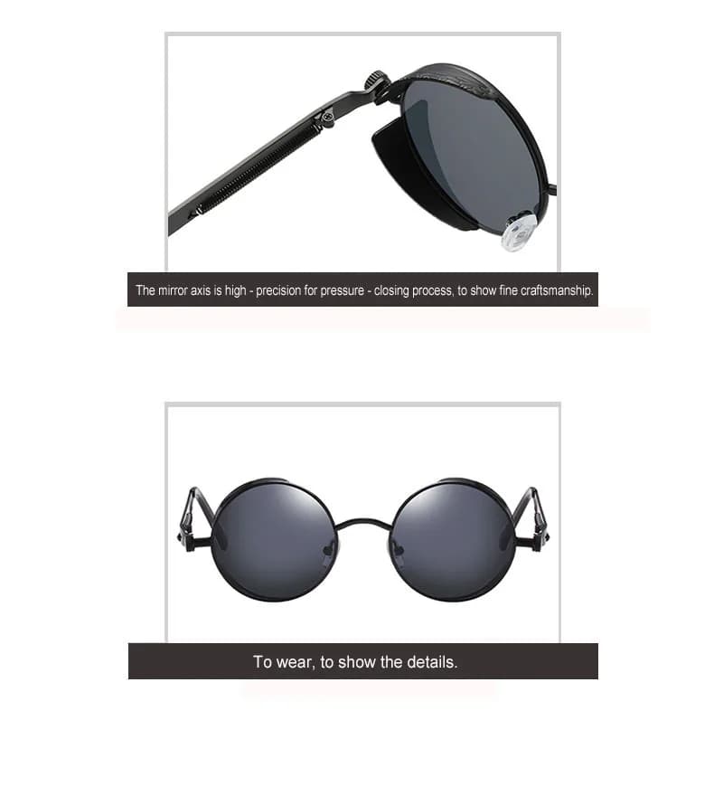 Lunettes de soleil steampunk vintage pour pêcheur protection UV400 cadre métal rond homme et femme
