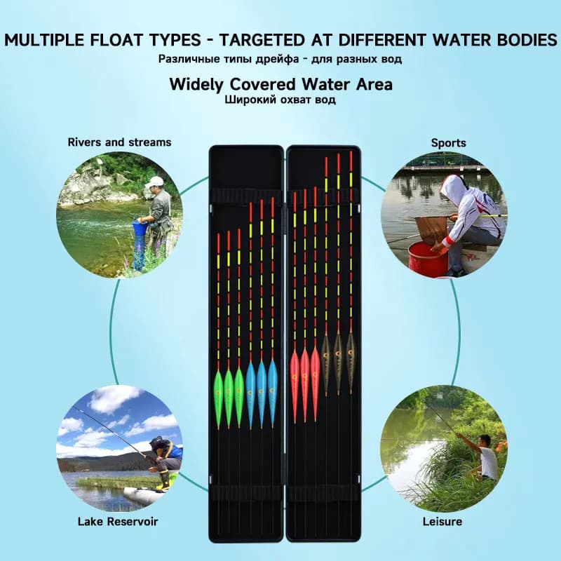 Set de 12 flotteurs de pêche nano haute sensibilité 2024 avec boîtier ABS étanche, équipement extérieur WAKASUILY