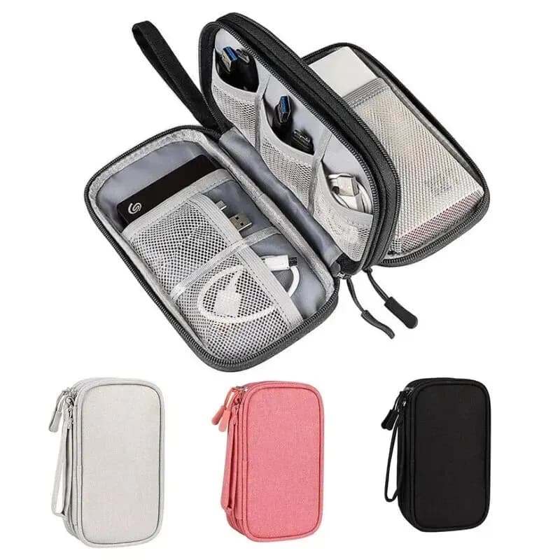 Pochette de rangement câbles étanche double couche - Organisateur voyage portable pour accessoires électroniques