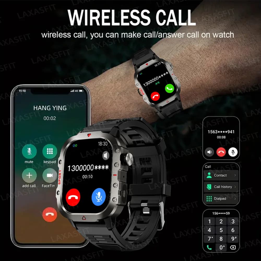 Smartwatch KESHUYOU avec écran 2.01" et lampe LED - Montre outdoor pour pêcheurs aventuriers