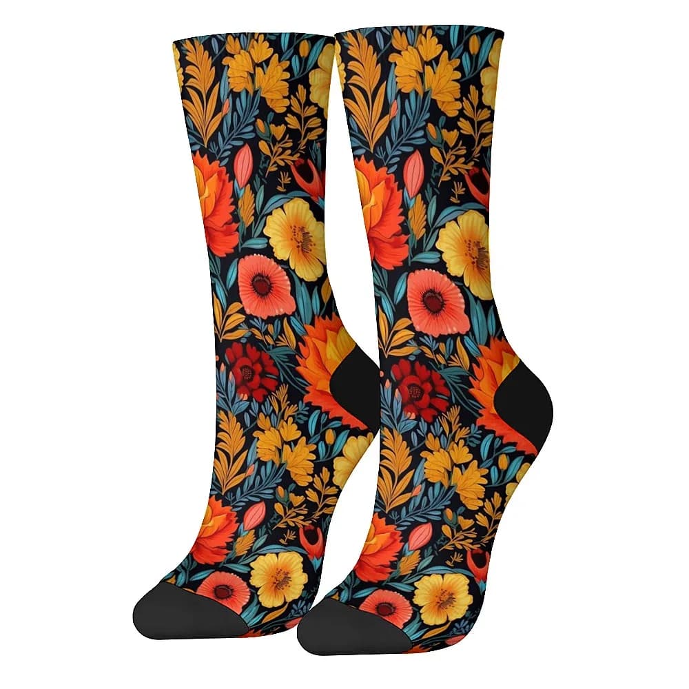 Chaussettes homme fun originales crew fleurs rétro confort respirant sport extérieur cadeau tendance