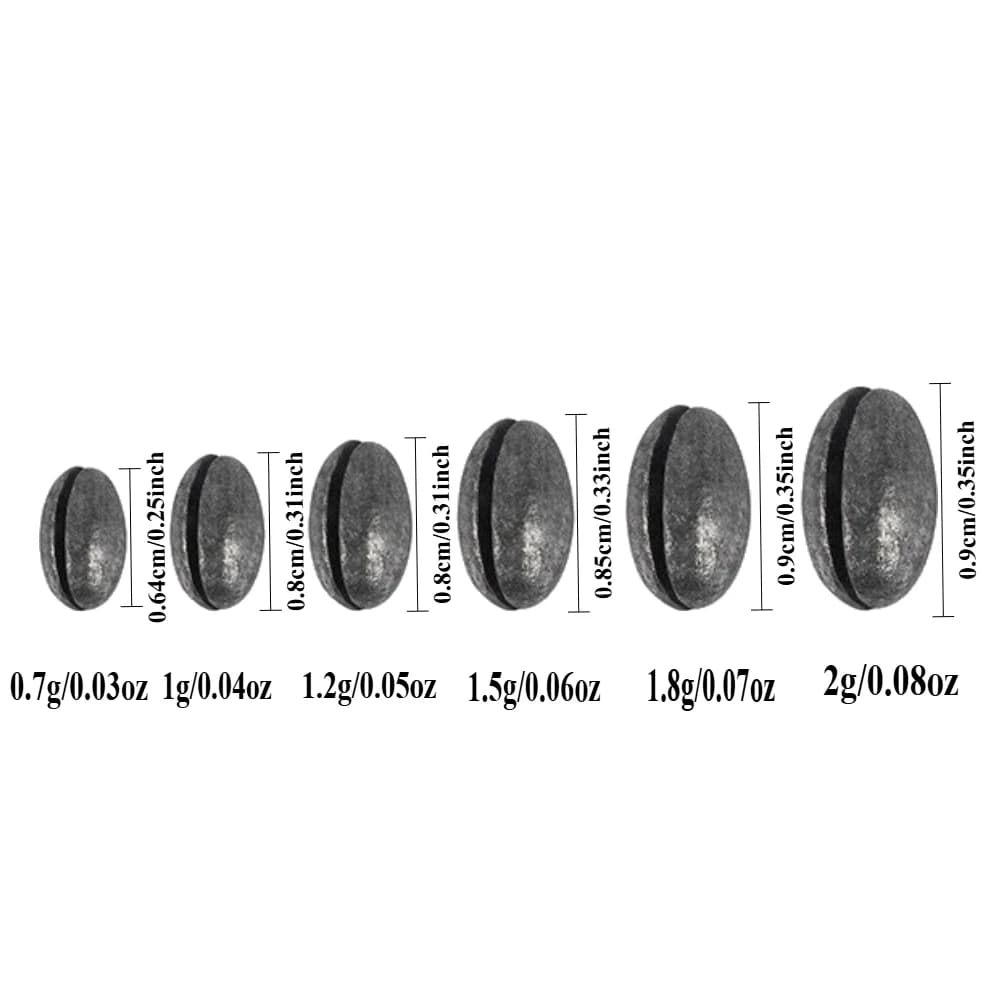 30 plombs ovales split shot pour pêche - Poids en plomb solide forme haricot pour ligne
