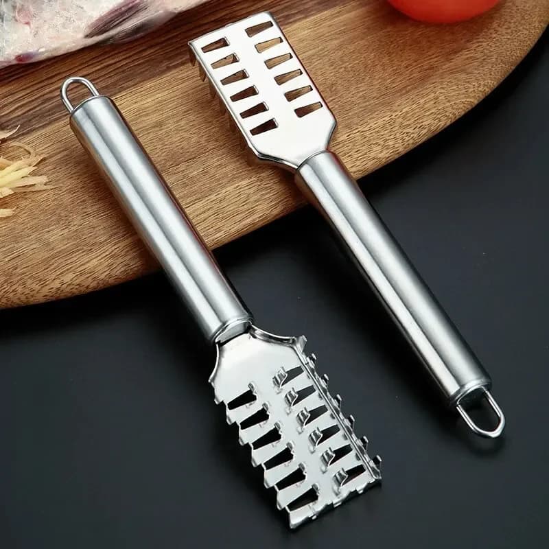 Couteau à écailler inox dentelé - Outil professionnel pour éviscérer et fileter le poisson