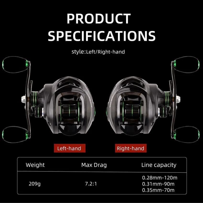 Moulinet de pêche casting tout métal 18+1 roulements frein 10kg ratio 7.2:1 pour lancer précis