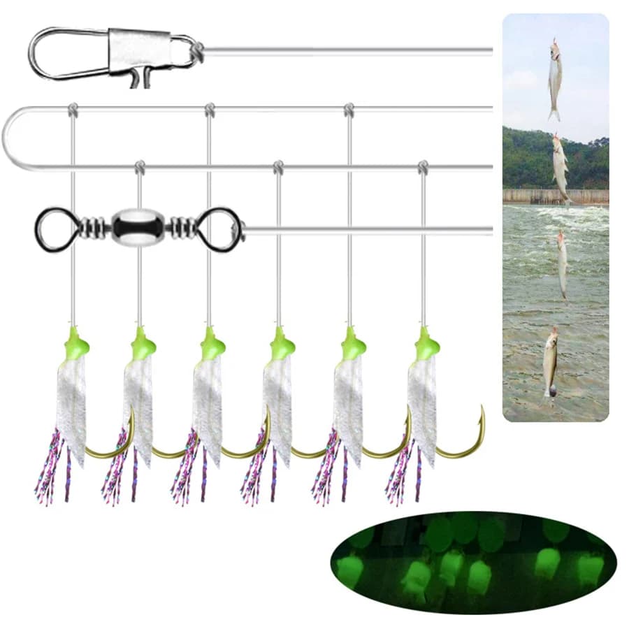 Lot de 5 packs leurres de pêche Sabiki avec hameçons 8# pour poissons de mer et eau douce