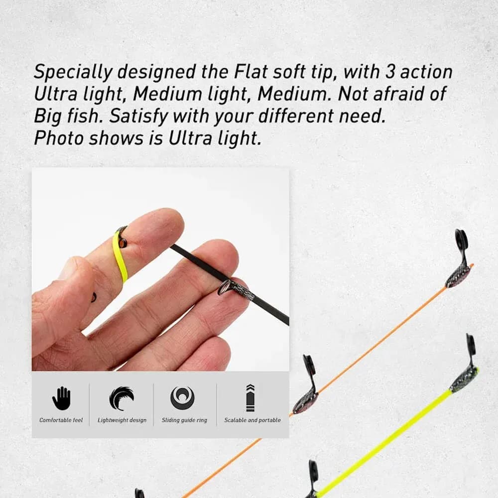 Canne à pêche sur glace 50cm avec pointe souple et manche liège - Qualité fibre de verre premium