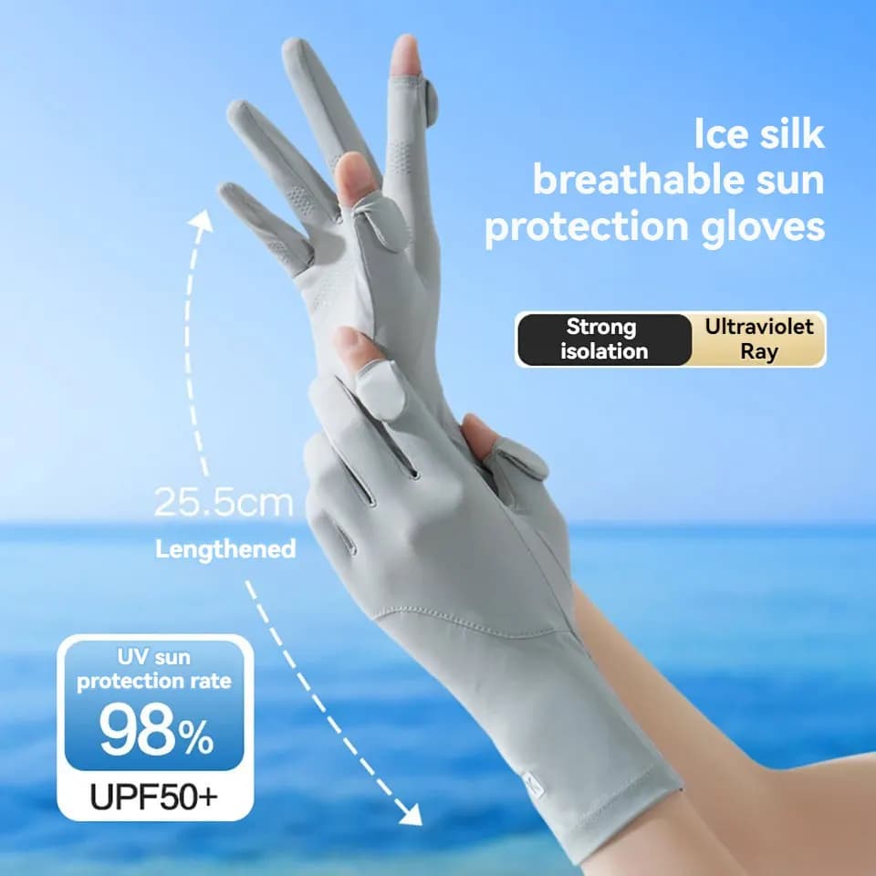 Gants écran tactile protection UV été pêche équitation anti-dérapant poignet long soie glacée