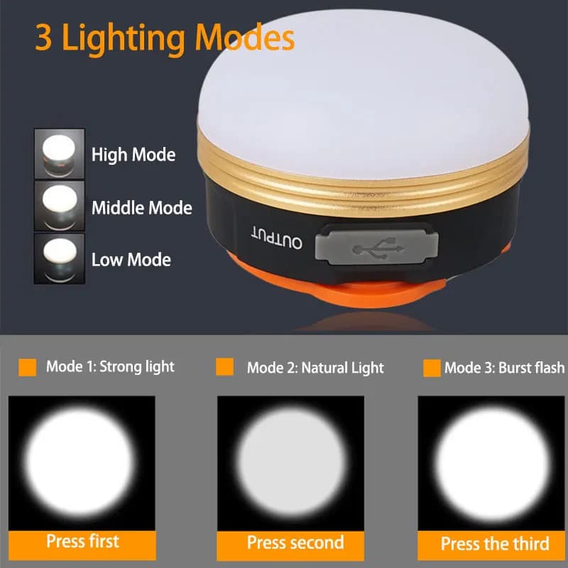 Lampe LED portable camping 3 modes avec aimant - Pour tente, pêche nocturne et éclairage d'urgence