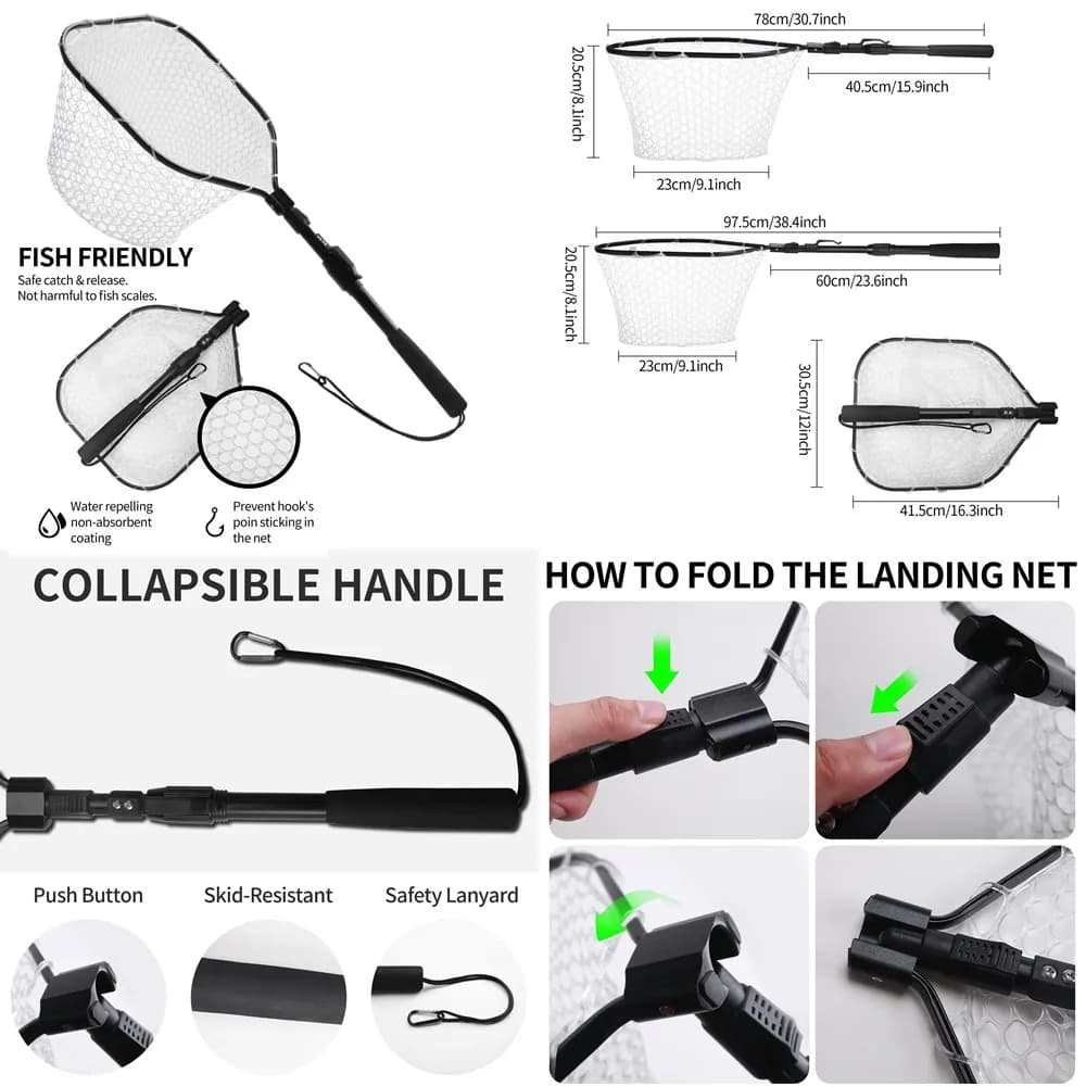 Filet de pêche pliable et télescopique extensible 190 cm pour eau douce et mer