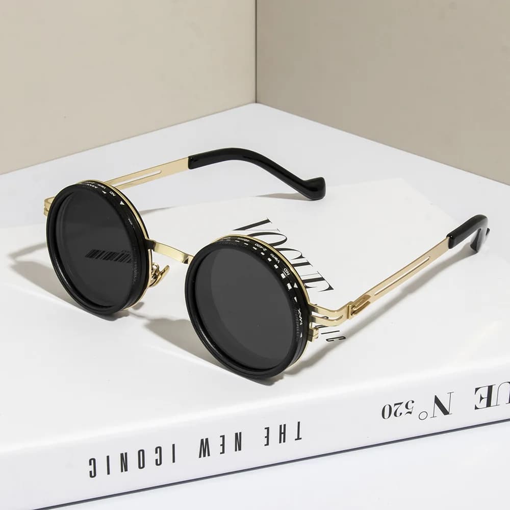 Lunettes de soleil rondes polarisées ND9 pêche réglables - Teinte variable outdoor punk rétro