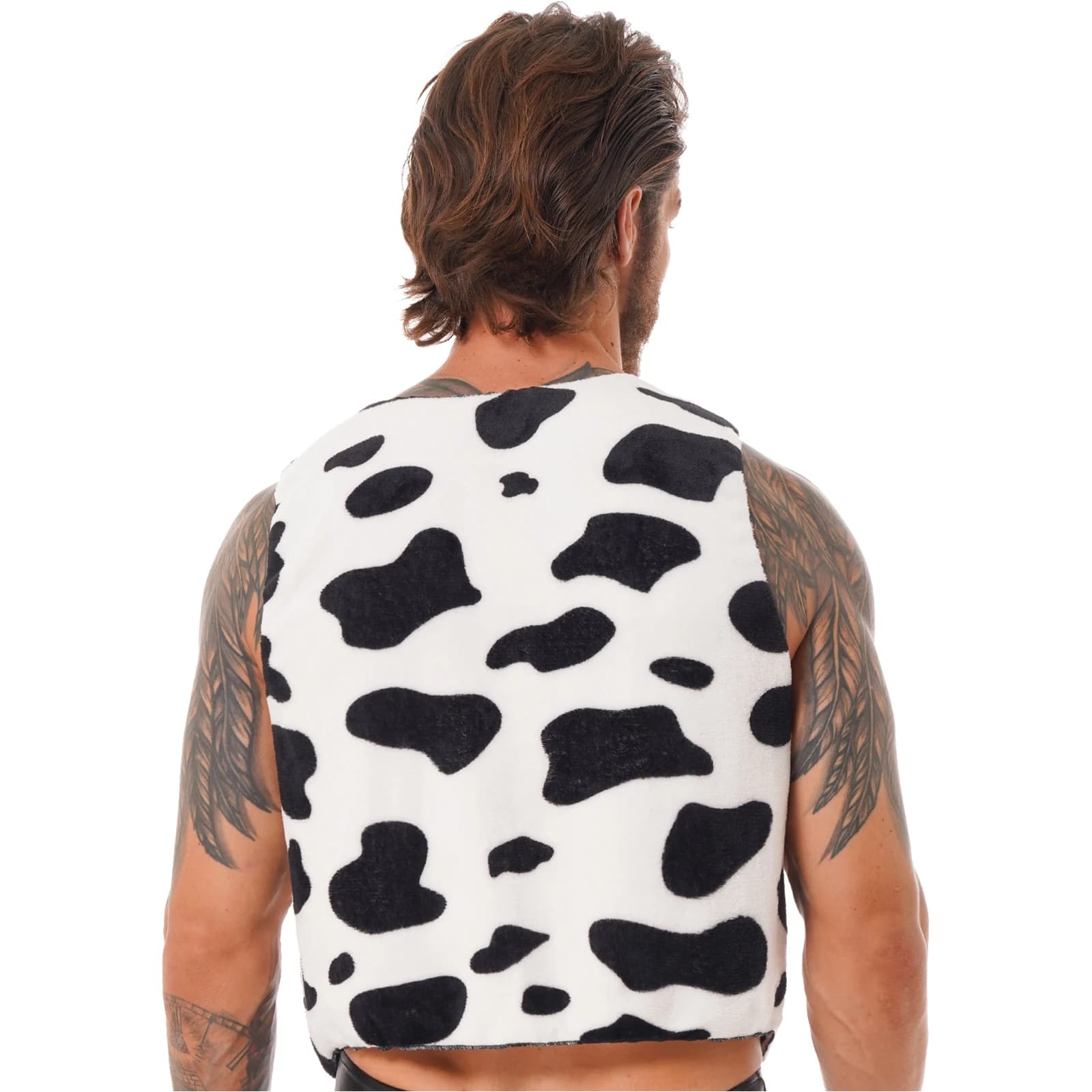 Veste sans manches imprimée vache pour homme - Costume hippie carnaval Halloween Noël rôle cowboy