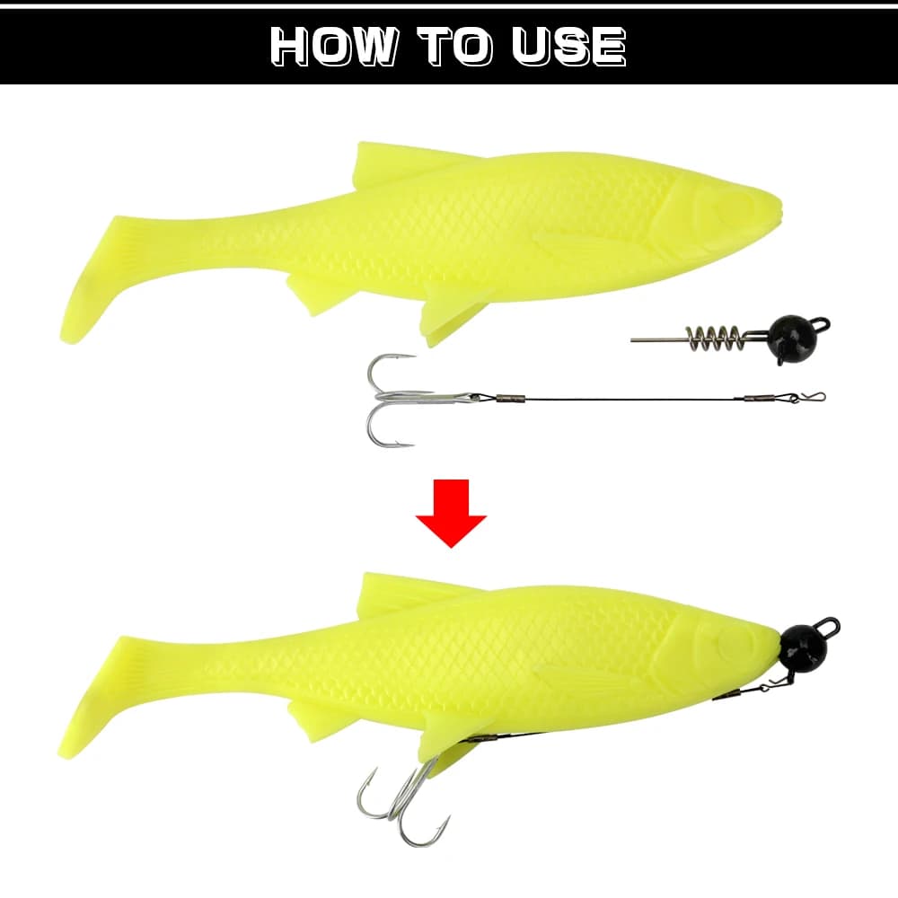 Montage pêche leurre souple avec hameçon triple acier pour brochet sandre perche et black bass