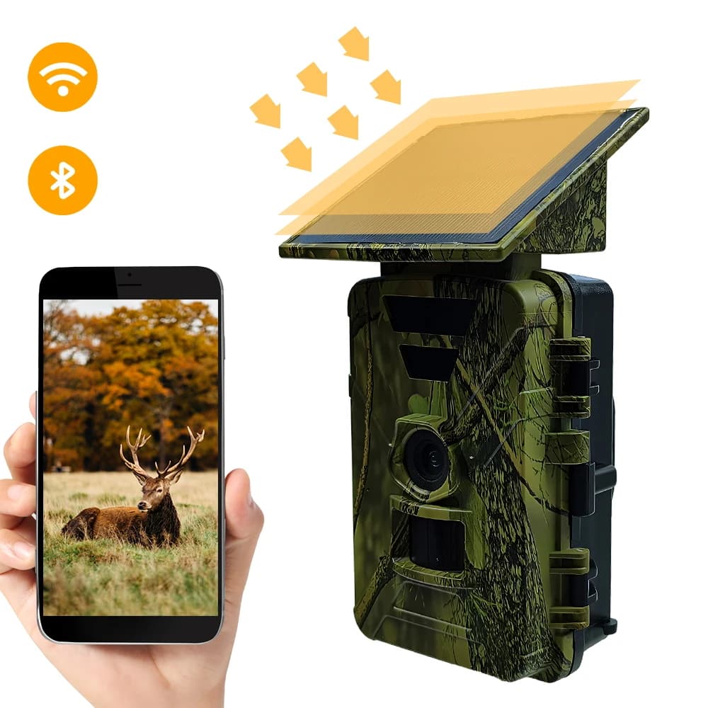 Caméra solaire 8K 60MP étanche avec batterie 5200mAh pour observation faune autonome France