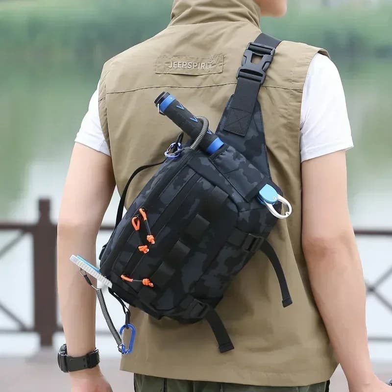 Sac banane pêche tactique étanche avec poches MOLLE pour leurres et accessoires de pêche sportive