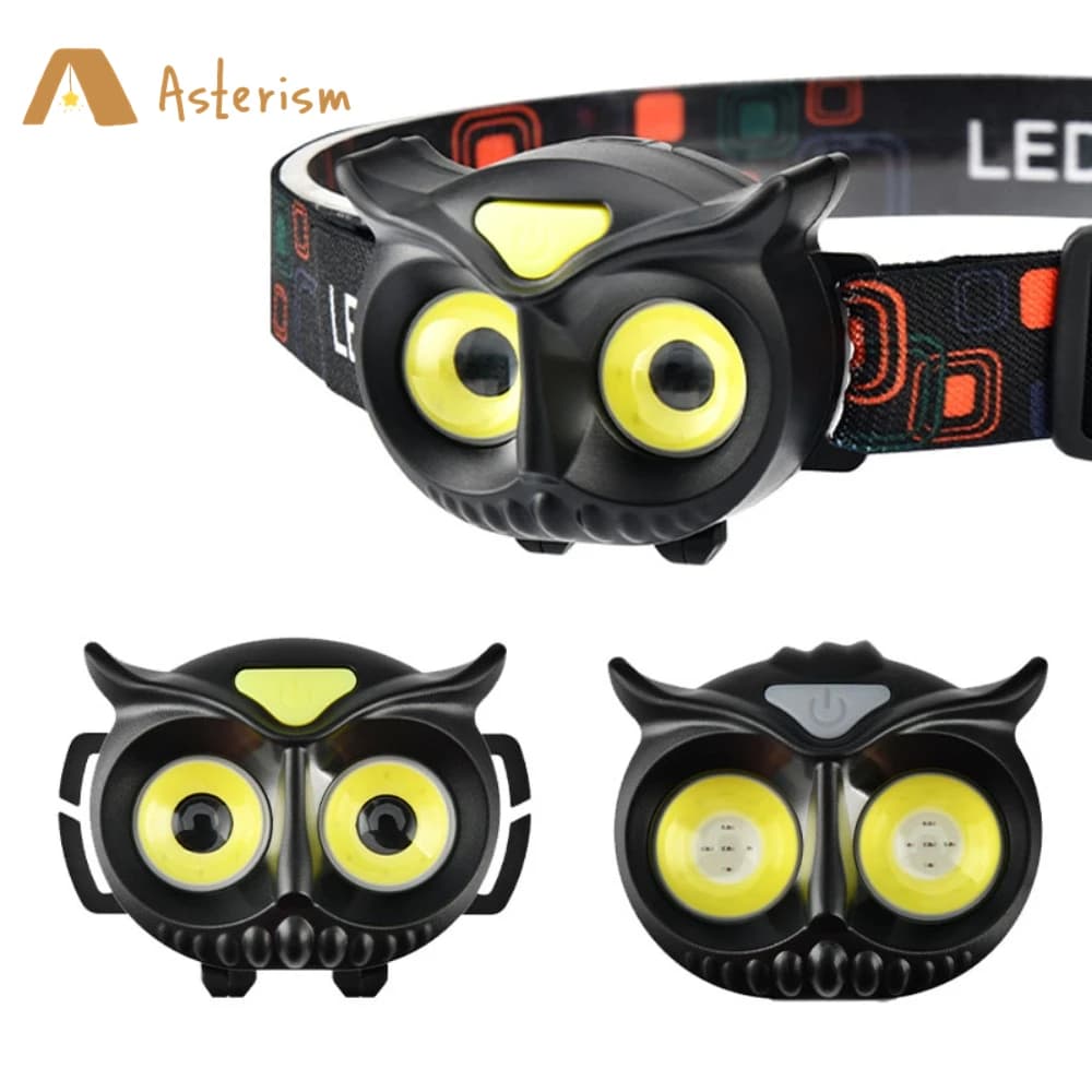 Lampe frontale chouette rotative rechargeable Type-C avec aimant pour pêche et chasse nocturne