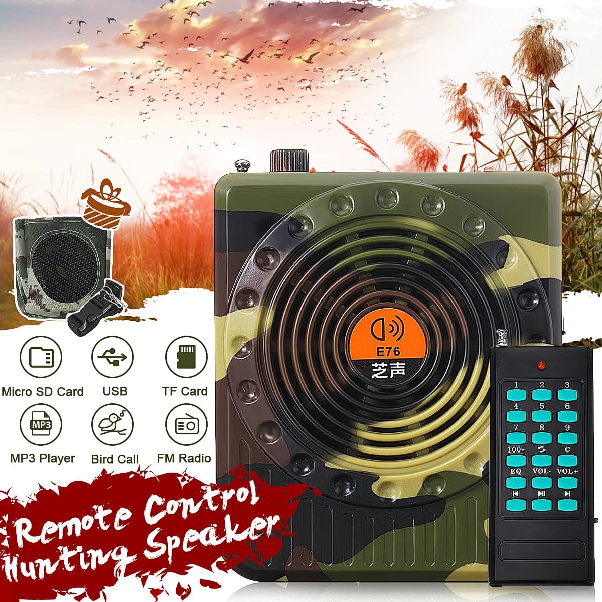 Amplificateur son professionnel télécommande chasse - Haut-parleur appel appâts ampli petit format prise EU