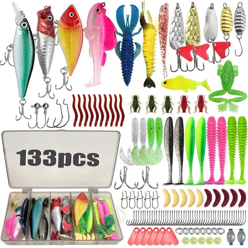 Kit de pêche pro 239 leurres pour truite brocheton et perche, boîte de rangement compartimentée, équipement