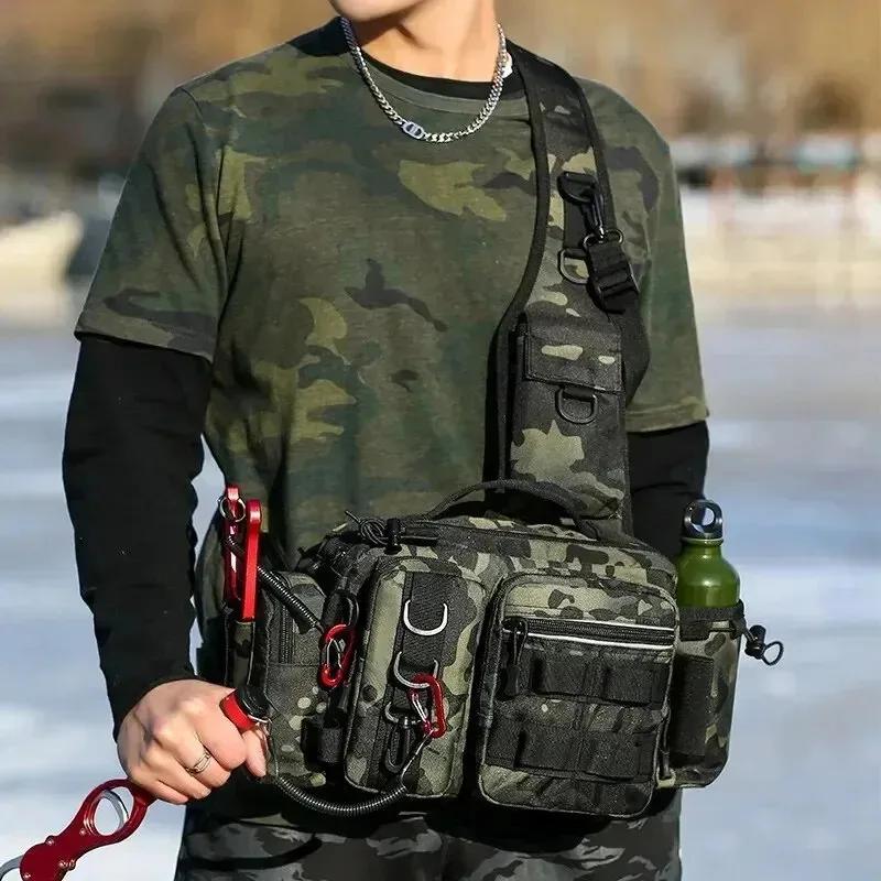 Sac de pêche polyvalent grande capacité avec boîte à appâts, sac bandoulière, ceinture ou sac à