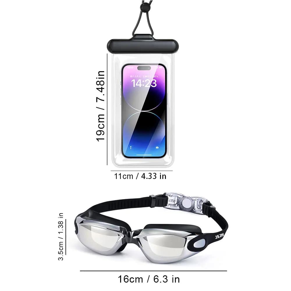 Lunettes de natation professionnelles anti-buée HD UV + Sac étanche téléphone - Cadeaux adultes