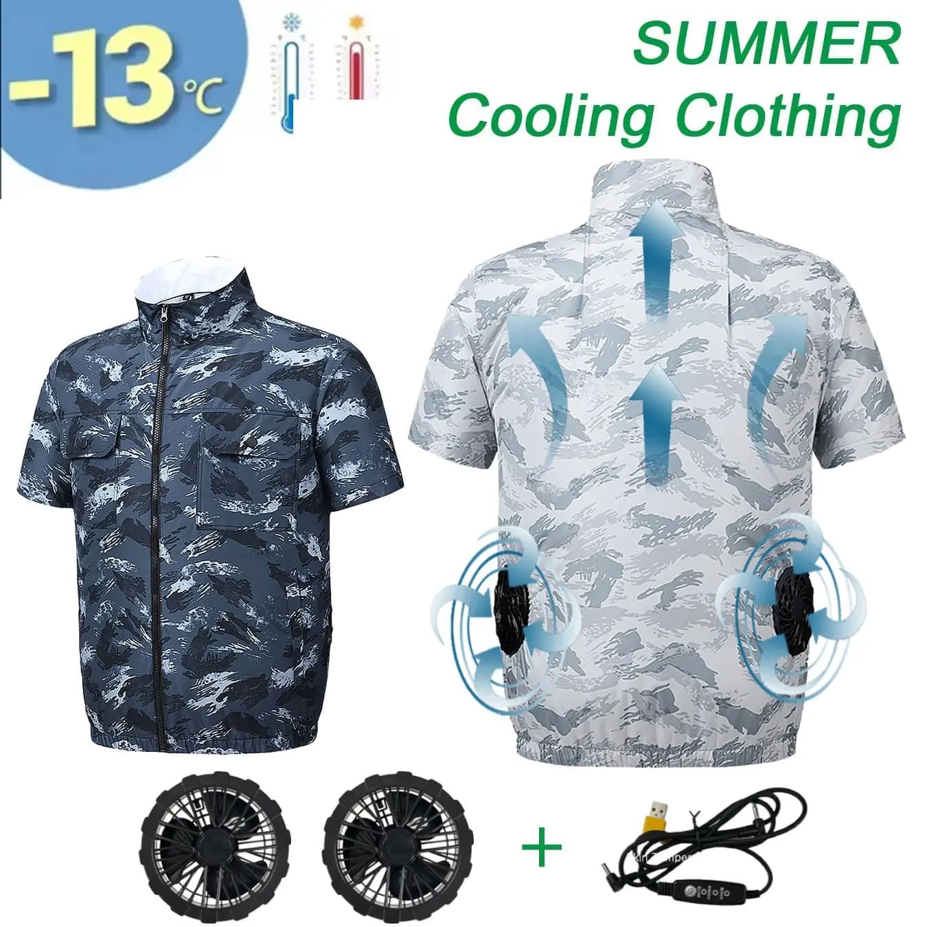 Veste ventilée homme rafraîchissante USB pour pêche et travail en extérieur, manches courtes anti-chaleur