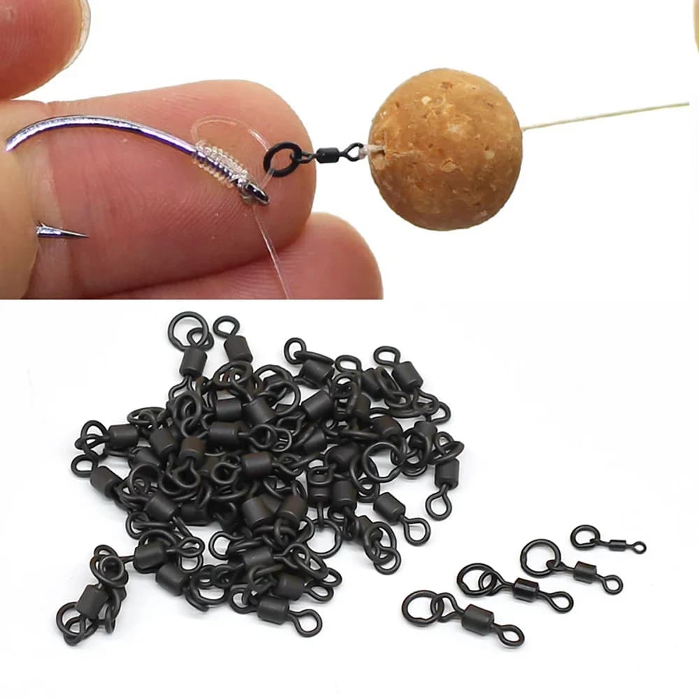 60 anneaux rapides pêche carpe MNFT noir mat - swivels rig cheveu changement rapide solide