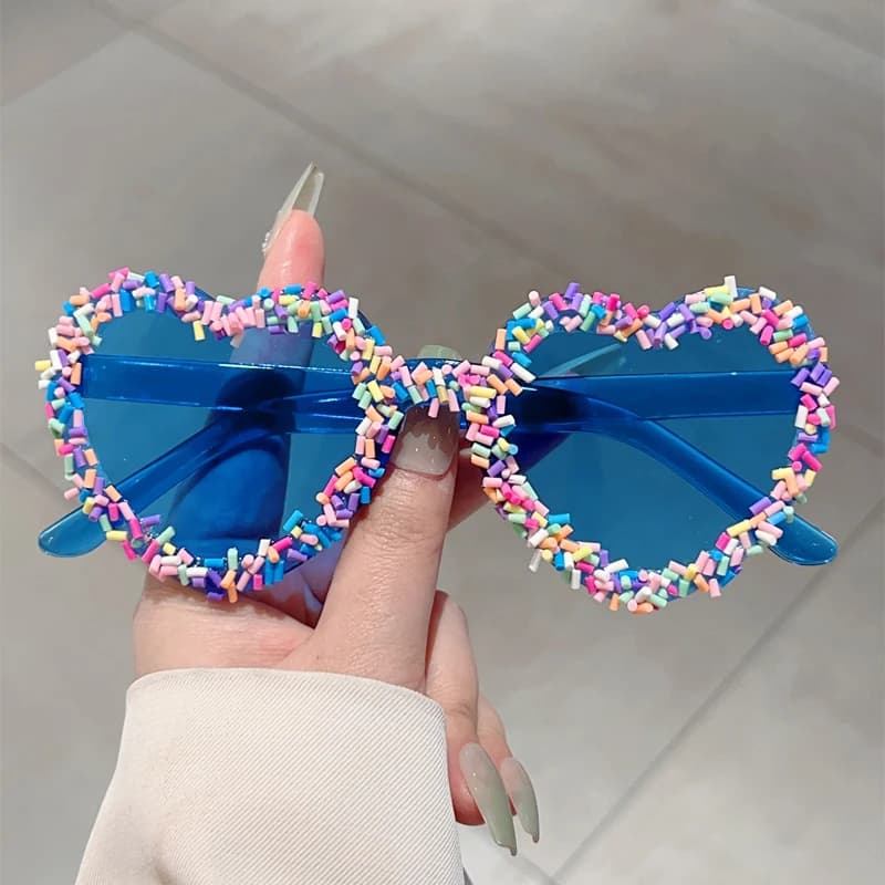 Lunettes de soleil cœur KAMMPT avec paillettes - Style mignon plage vacances tendance original