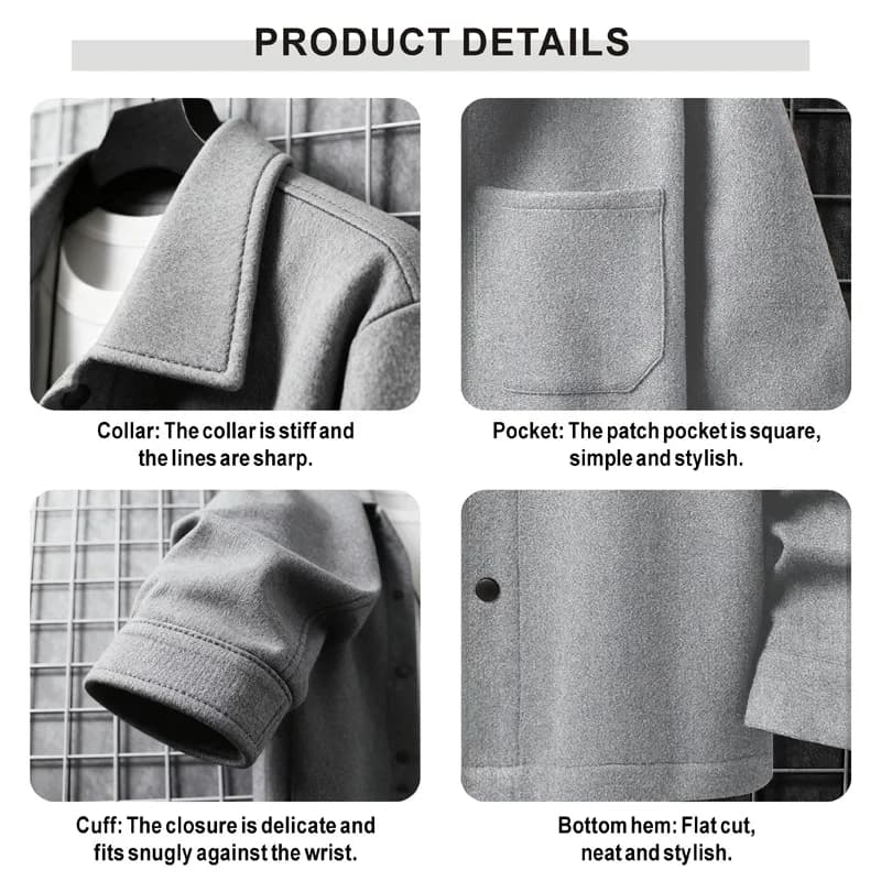 Veste polyester brossé bureau pêche homme - Manteau col revers boutonné décontracté élégant