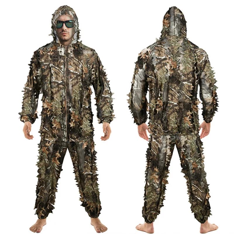 Équipement chasse Ghillie 3D feuilles léger - camouflage sniper airsoft tir pêche extérieur