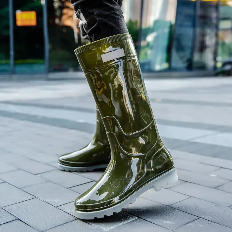 Bottes pluie jaunes hautes homme sans lacets PVC pour pêche agriculture et extérieur