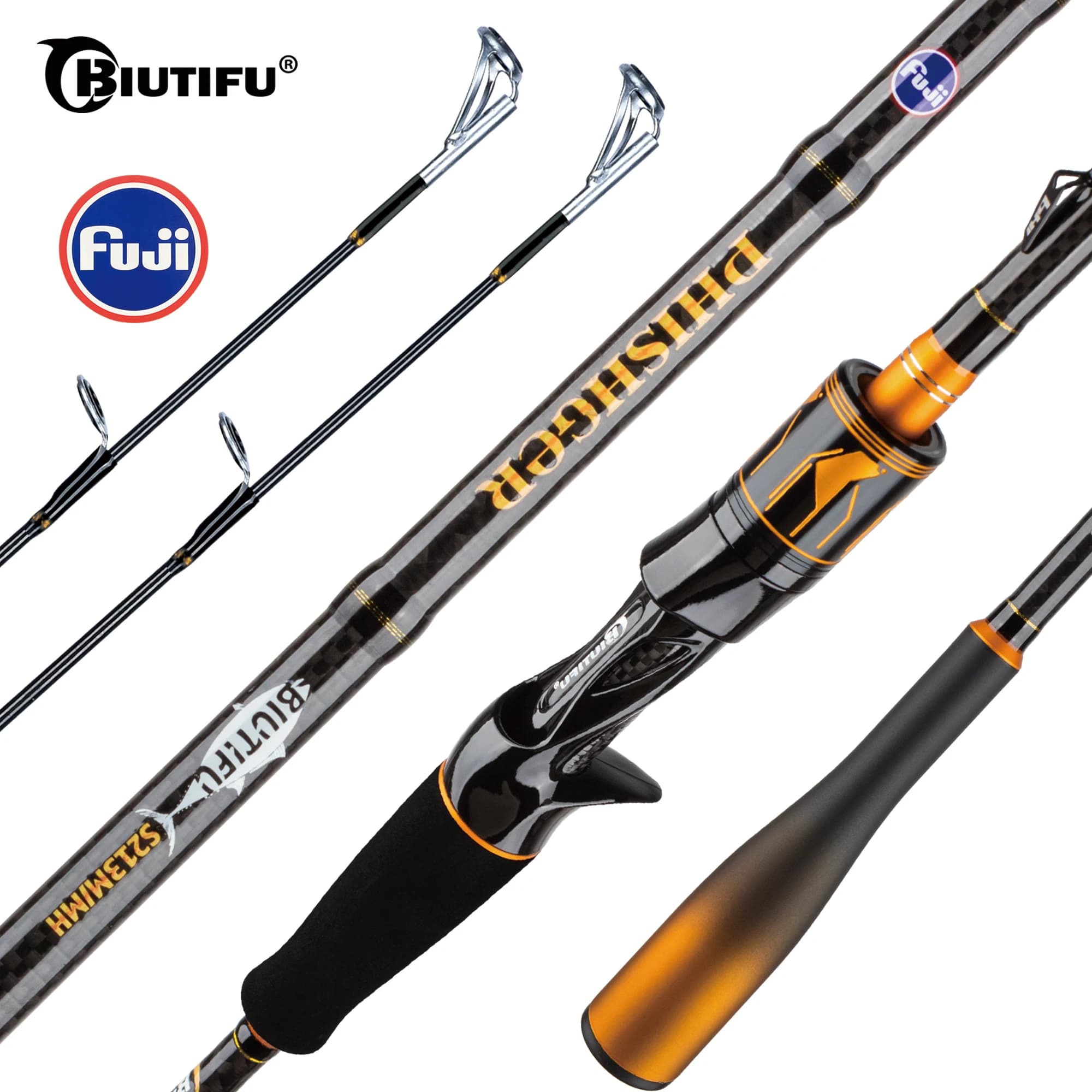 Canne casting BIUTIFU 2 brins 1.8-2.7m avec guides Fuji pour leurres 7-80g - Perche et brochet